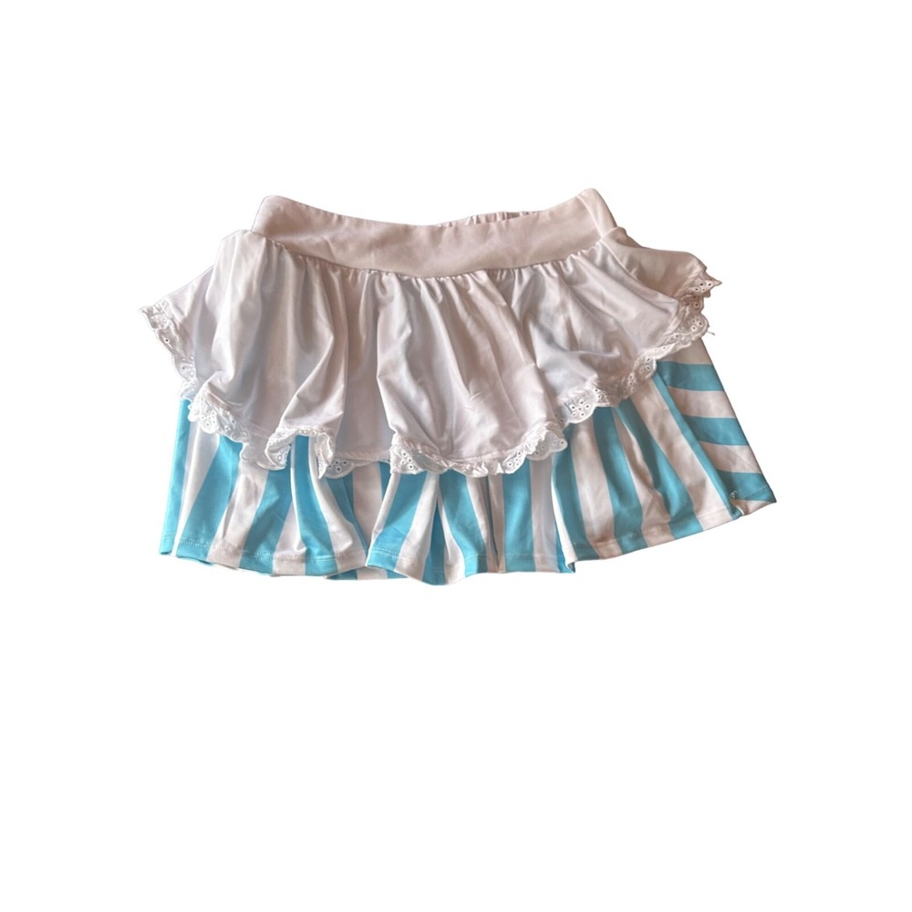 NWT Dolls Kills Trickz n' Treatz Blue White Striped Apron Mini Skirt Size Small